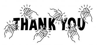 words &quot;thank you&quot; with six sets of clapping hands